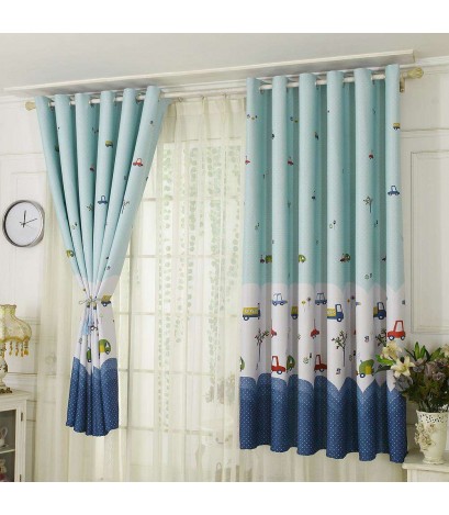 Cartoon Car Print Blackout Curtains Window Blinds Drapes Purdah Home Decor