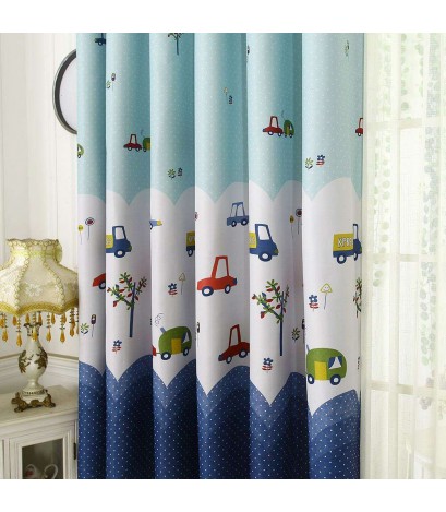 Cartoon Car Print Blackout Curtains Window Blinds Drapes Purdah Home Decor