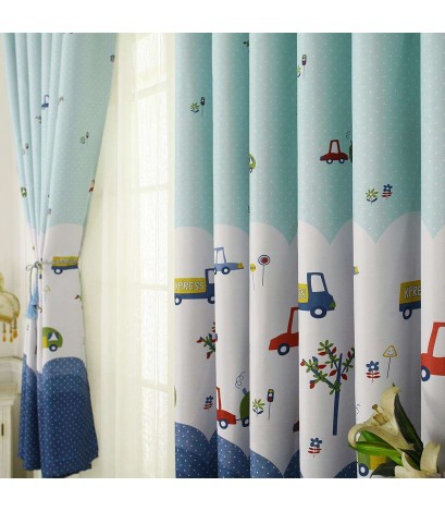 Cartoon Car Print Blackout Curtains Window Blinds Drapes Purdah Home Decor