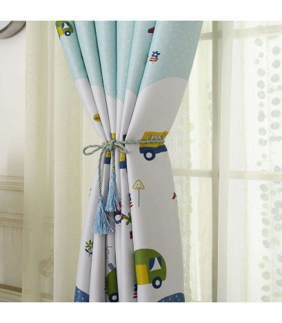 Cartoon Car Print Blackout Curtains Window Blinds Drapes Purdah Home Decor