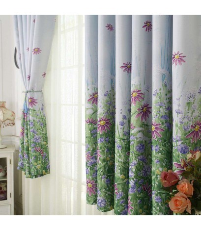 Flowers Print Shading Window Curtain Blinds Drapes Purdah Screen Home Decor