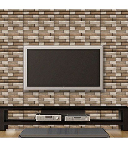 Retro 3D Wood Brick Self-Adhesive Wall Decals Rustic Stickers Home Decor