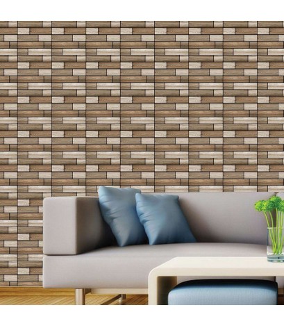 Retro 3D Wood Brick Self-Adhesive Wall Decals Rustic Stickers Home Decor