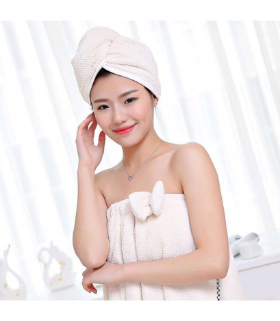 Women Bathroom Super Absorbent Quick-drying Bath Towel Hair Dry Cap (Beige)