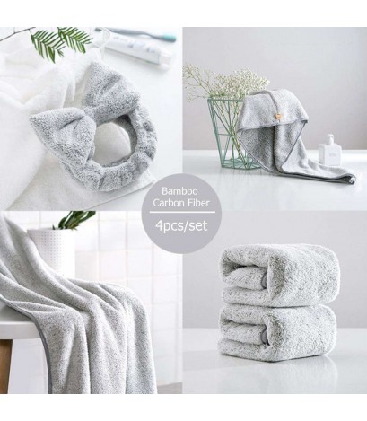 4pcs/set Bamboo Carbon Fiber Towel Thicken Fast Drying Absorbent Bath Towel