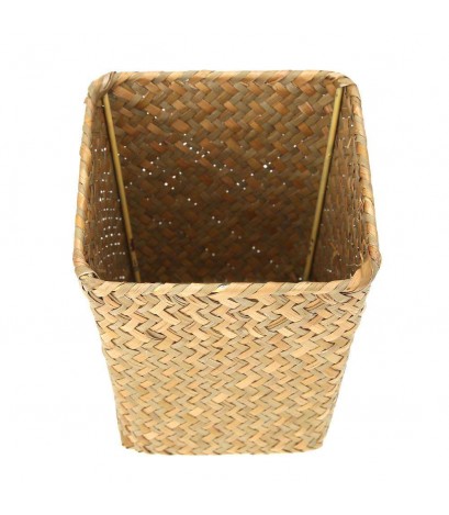 Retro Square Handmade Straw Laundry Storage Basket Garden Flowers Plant Pot