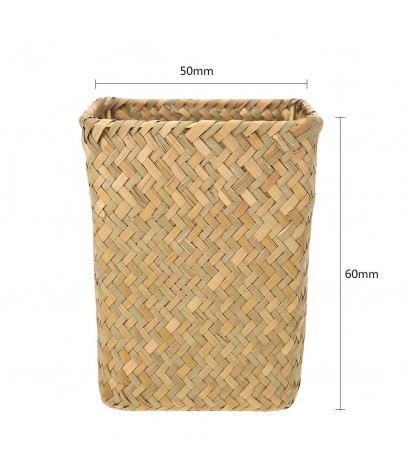 Retro Square Handmade Straw Laundry Storage Basket Garden Flowers Plant Pot