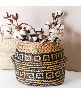 Folding Grass Woven Hang Storage Basket Garden Plants Flower Wicker Pot)