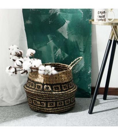 Folding Grass Woven Hang Storage Basket Garden Plants Flower Wicker Pot)