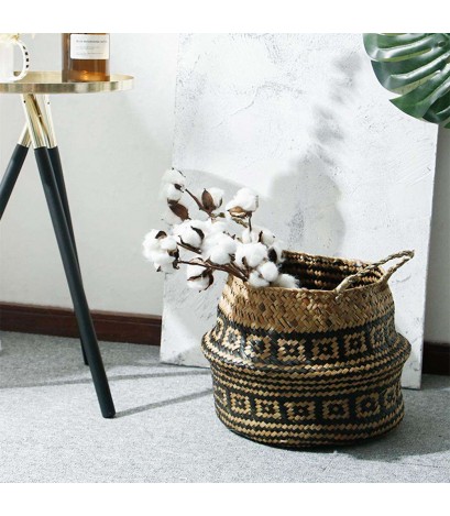 Folding Grass Woven Hang Storage Basket Garden Plants Flower Wicker Pot)