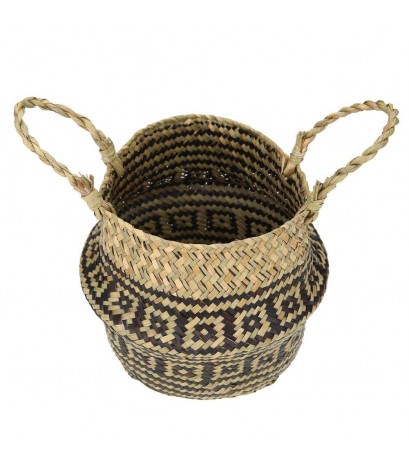 Folding Grass Woven Hang Storage Basket Garden Plants Flower Wicker Pot)