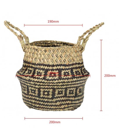 Folding Grass Woven Hang Storage Basket Garden Plants Flower Wicker Pot)