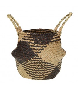 Grass Woven Hanging Storage Bellied Basket Flower Handle Pot)