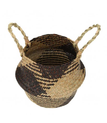 Grass Woven Hanging Storage Bellied Basket Flower Handle Pot)