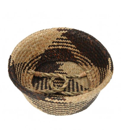 Grass Woven Hanging Storage Bellied Basket Flower Handle Pot)