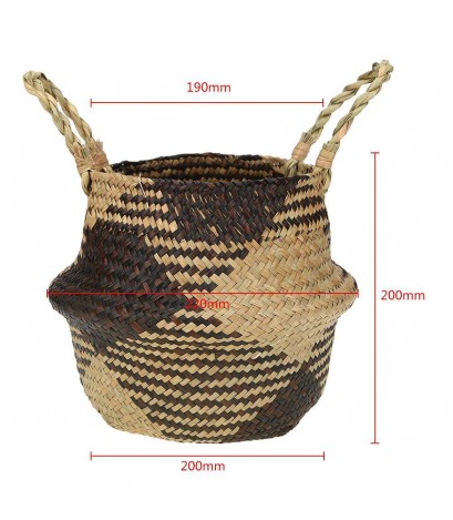 Grass Woven Hanging Storage Bellied Basket Flower Handle Pot)