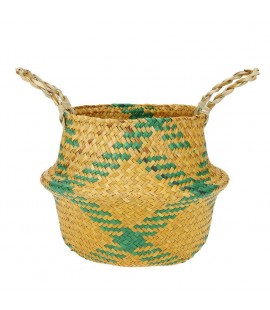 Grass Plaid Woven Hang Storage Bellied Basket Garden Flower Pot