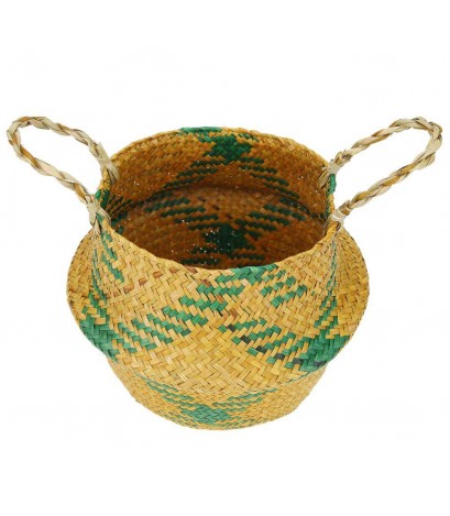 Grass Plaid Woven Hang Storage Bellied Basket Garden Flower Pot