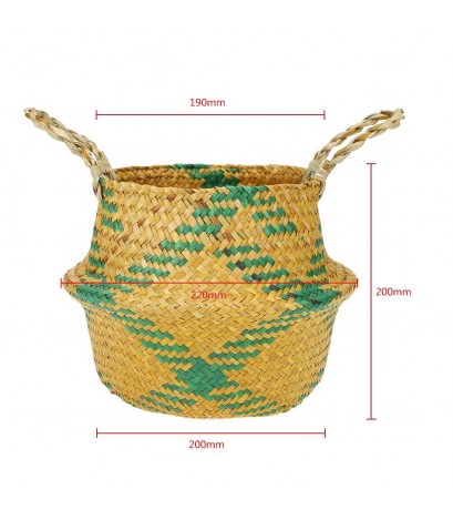 Grass Plaid Woven Hang Storage Bellied Basket Garden Flower Pot