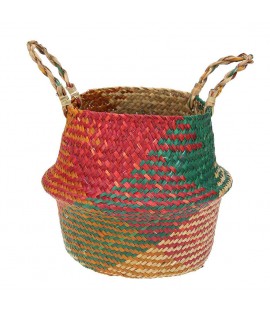 Grass Woven Hang Storage Bellied Basket Garden Plant Flower Pot