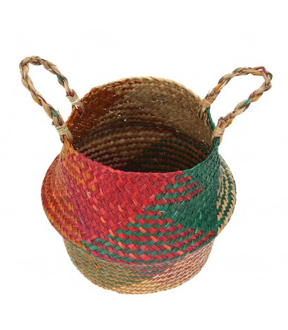 Grass Woven Hang Storage Bellied Basket Garden Plant Flower Pot