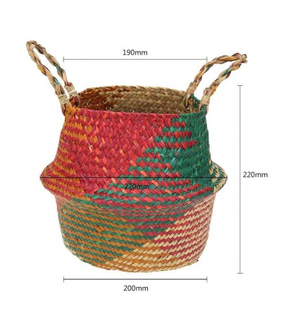 Grass Woven Hang Storage Bellied Basket Garden Plant Flower Pot