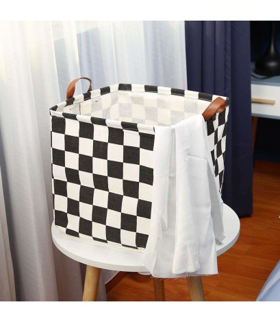 Canvas Plaid Square Storage Basket Clothes Toys Laundry Container