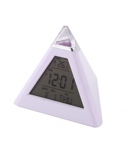 New 7 LED Color Pyramid Digital LCD Alarm Clock Thermometer