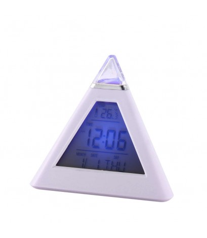 New 7 LED Color Pyramid Digital LCD Alarm Clock Thermometer