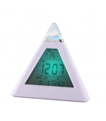 New 7 LED Color Pyramid Digital LCD Alarm Clock Thermometer