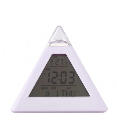 New 7 LED Color Pyramid Digital LCD Alarm Clock Thermometer