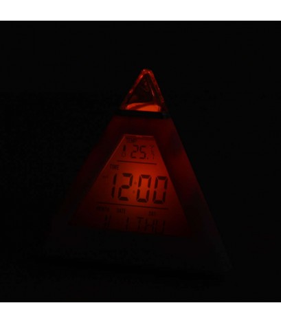 New 7 LED Color Pyramid Digital LCD Alarm Clock Thermometer