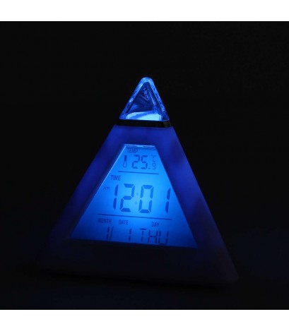 New 7 LED Color Pyramid Digital LCD Alarm Clock Thermometer