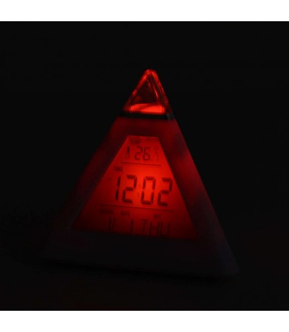 New 7 LED Color Pyramid Digital LCD Alarm Clock Thermometer