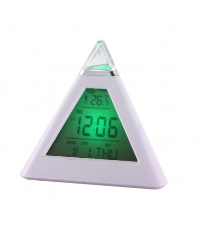 New 7 LED Color Pyramid Digital LCD Alarm Clock Thermometer