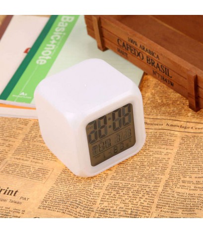 LED 7 Color  Glowing Change Digital Glowing Alarm Thermometer Clock Cube