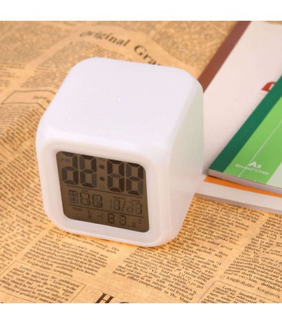 LED 7 Color  Glowing Change Digital Glowing Alarm Thermometer Clock Cube