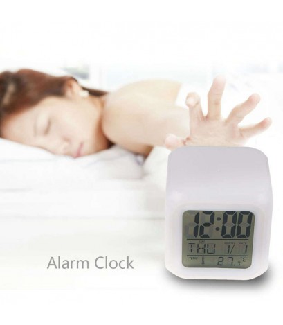 LED 7 Color  Glowing Change Digital Glowing Alarm Thermometer Clock Cube