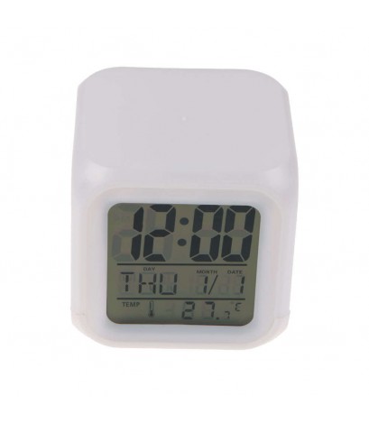 LED 7 Color  Glowing Change Digital Glowing Alarm Thermometer Clock Cube